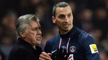 Ancelotti (left) with Ibrahimovic at PSG.