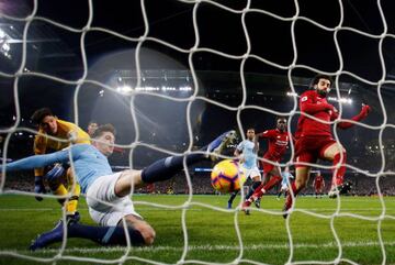 John Stones clears off the line away against Liverpool