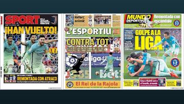 Las portadas de Sport, Mundo Deportivo y L&#039;Esportiu del 27 de febrero de 2017.