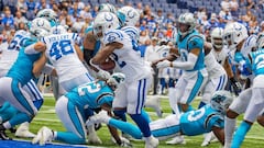 Aug 15, 2021; Indianapolis, Indiana, USA; Indianapolis Colts running back Benny LeMay (42) runs for a touchdown in the second half against the Carolina Panthers at Lucas Oil Stadium. Mandatory Credit: Trevor Ruszkowski-USA TODAY Sports