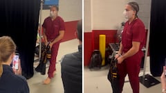 Mack Hollins arrives barefoot in wild prisoner outfit at the Super Bowl LX