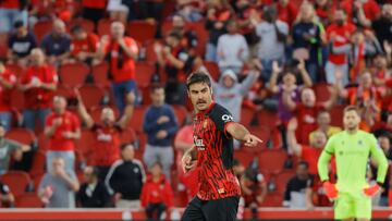 PALMA, 17/09/2024.- El delantero del Mallorca Abdón Prats celebra tras anotar un gol este martes, durante el partido de la jornada 7 de LaLiga EA Sports, entre el RCD Mallorca y la Real Sociedad, en el Estadi Mallorca Son Moix en Palma.- EFE/CATI CLADERA