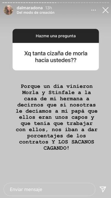 Los fuertes mensajes de Dalma Maradona contra Morla, Luque y el "entorno" de Diego