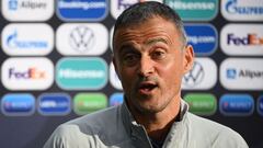 Spain&#039;s coach Luis Enrique speaks to the press during a training session at the San Siro Stadium in Milan on October 9, 2021, on the eve of the UEFA Nations League final football match between Spain and France. (Photo by FRANCK FIFE / AFP)