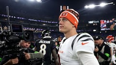 BALTIMORE, MARYLAND - NOVEMBER 16: Quarterback Joe Burrow #9 of the Cincinnati Bengals walks off the field following the Bengals loss to the Baltimore Ravens at M&T Bank Stadium on November 16, 2023 in Baltimore, Maryland.   Rob Carr/Getty Images/AFP (Photo by Rob Carr / GETTY IMAGES NORTH AMERICA / Getty Images via AFP)