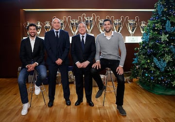 Sergio Llull, Pablo Laso, Florentino Pérez y Felipe Reyes.