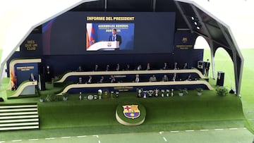Joan Laporta, en la Asamblea de junio.