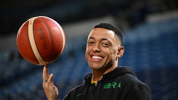 Yago Santos of Brazil during the warm up ahead of basketball match between Venezuela and Brazil at Rod Laver Arena in Melbourne.