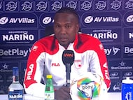 Hugo Rodallega, jugador de Santa Fe, en rueda de prensa.