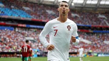 MOSCOW, RUSSIA - JUNE 20: Cristiano Ronaldo of Portugal reacts during the 2018 FIFA World Cup Russia group B match between Portugal and Morocco at Luzhniki Stadium on June 20, 2018 in Moscow, Russia. (Photo by Michael Steele/Getty Images)