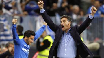 Míchel celebrando un tanto con el Málaga la presente temporada.