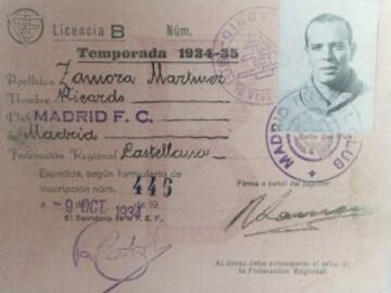 Licencia Federativa de Ricardo Zamora del a?o 1934-35