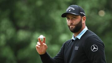 BROOKLINE, MASSACHUSETTS - JUNE 18: Jon Rahm of Spain waves on the 14th hole during the third round of the 122nd U.S. Open Championship at The Country Club on June 18, 2022 in Brookline, Massachusetts.   Patrick Smith/Getty Images/AFP
== FOR NEWSPAPERS, INTERNET, TELCOS & TELEVISION USE ONLY ==