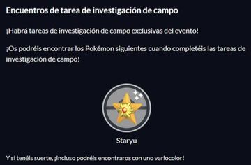 Staryu es el Pokémon que podremos obtener completando Tareas de Investigación de Campo durante el evento Eclipse Astral de Pokémon GO