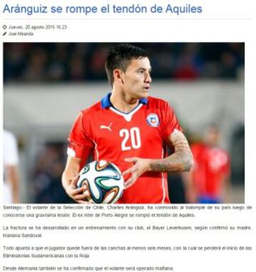 CRE de Ecuador también destacó la lesión de Aránguiz.
