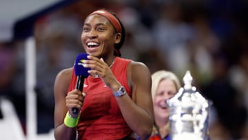 Coco Gauff, durante su discurso como campeona del US Open.