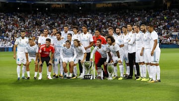 27/08/17 PARTIDO PRIMERA DIVISION 
 REAL MADRID - VALENCIA 
 OFRENDA TITULOS LIGA SUPERCOPA DE ESPA&Ntilde;A SUPERCOPA DE EUROPA
 MARCELO CRISTIANO RONALDO SERGIO RAMOS 
 GRUPO 