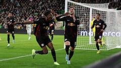 Soccer Football - Champions League - Group F - Celtic v RB Leipzig - Celtic Park, Glasgow, Scotland, Britain - October 11, 2022  RB Leipzig's Timo Werner celebrates scoring their first goal with Mohamed Simakan Action Images via Reuters/Lee Smith