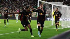 Soccer Football - Champions League - Group F - Celtic v RB Leipzig - Celtic Park, Glasgow, Scotland, Britain - October 11, 2022  RB Leipzig's Timo Werner celebrates scoring their first goal with Mohamed Simakan Action Images via Reuters/Lee Smith