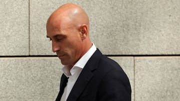 (FILES) Former president of the Spanish football federation Luis Rubiales leaves the Audiencia Nacional court in Madrid on September 15, 2023. Spain prosecutors want Rubiales jailed for 2.5 years for World Cup kiss, AFP reports on March 27, 2024. (Photo by Thomas COEX / AFP)