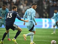 Mar 15, 2026; Vancouver, British Columbia, CAN; Minnesota United fC midfielder James Rodriguez (10) controls the ball against Vancouver Whitecaps FC forward Thomas Muller (13) during the second half at BC Place. Mandatory Credit: Anne-Marie Sorvin-Imagn Images