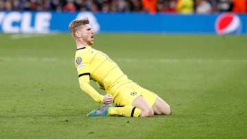 Timo Werner, jugador del Chelsea, celebra un gol anotado ante el Real Madrid en Champions League.