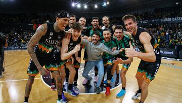 Celebración del Bilbao Basket tras la victoria