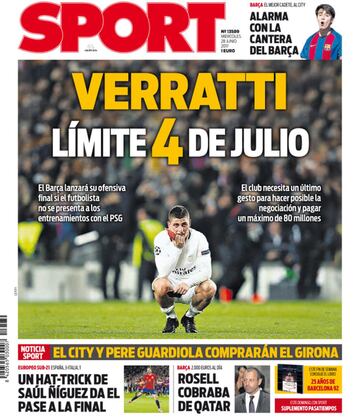 Portada de 'Sport' del miércoles, 28 de junio de 2017.