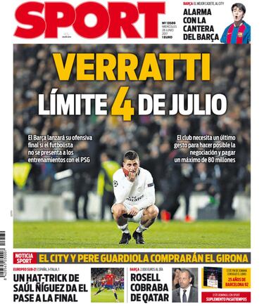 Portada de 'Sport' del miércoles, 28 de junio de 2017.