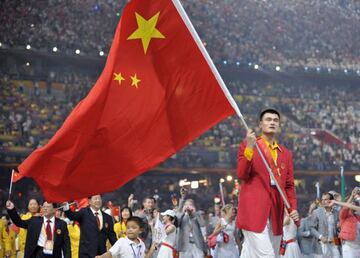 This file photo taken on August 8, 2008 shows Chinese basketball star Yao Ming leading the Chinese delegation during the opening ceremony of the 2008 Beijing Olympic Games in Beijing.