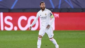 MADRID, SPAIN - NOVEMBER 03:  Sergio Ramos of Real Madrid looks on during the UEFA Champions League Group B stage match between Real Madrid and FC Internazionale at Estadio Alfredo Di Stefano on November 03, 2020 in Madrid, Spain. (Photo by Diego Souto/Qu