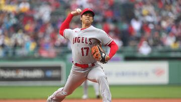 BOSTON, MASSACHUSETTS - APRIL 17: Shohei Ohtani #17 of the Los Angeles Angels delivers a pitch during the first inning against the Boston Red Sox at Fenway Park on April 17, 2023 in Boston, Massachusetts. Paul Rutherford/Getty Images/AFP (Photo by Paul Rutherford / GETTY IMAGES NORTH AMERICA / Getty Images via AFP)