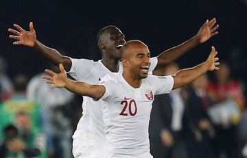 El jugador de Qatar Ali Afif celebra la Copa de Asia. 
