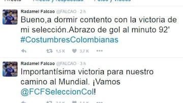 Falcao envió un "abrazo de gol al minuto 92" a la Selección