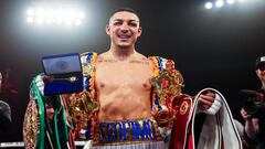 MIAMI, FLORIDA - JUNE 29: Teofimo Lopez celebrates after defeating Steve Claggett during the WBO and Ring Magazine Junior Welterweight World Title bout at James L. Knight Center on June 29, 2024 in Miami, Florida.   Kelly Gavin/Getty Images/AFP (Photo by Kelly Gavin / GETTY IMAGES NORTH AMERICA / Getty Images via AFP)