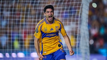 Nicolas Ibanez celebrates his goal 3-1 of Tigres during the round of 16 second leg match between Tigres UANL and FC Cincinnati as part of the CONCACAF Champions Cup 2025, at Universitario Stadium on March 11, 2025 in Monterrey, Nuevo Leon, Mexico.