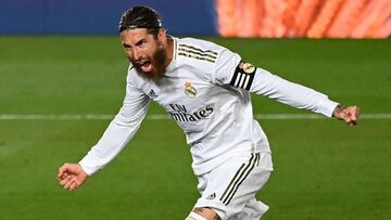 Sergio Ramos celebra el gol de penalti que marc&oacute; al Getafe y que le dio la victoria al Real Madrid.