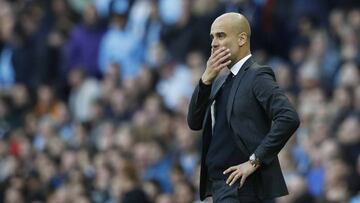 Britain Football Soccer - Manchester City v Everton - Premier League - Etihad Stadium - 15/10/16
Manchester City manager Pep Guardiola looks dejected
Reuters / Phil Noble
Livepic
EDITORIAL USE ONLY. No use with unauthorized audio, video, data, fixture