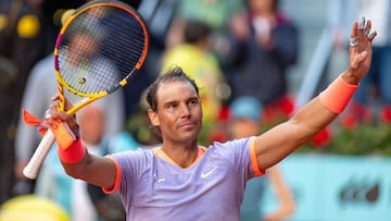 Rafael Nadal durante su partido contra Darwin Blanch en el Mutua Madrid Open, a 25 de abril de 2024, en Madrid (España).
TENIS;DEPORTE
José Oliva / Europa Press
25/04/2024