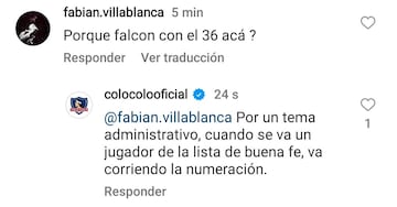 La explicación de Colo Colo por el cambio de dorsal de Maximiliano Falcón en la Copa Libertadores.