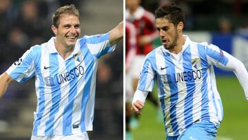Joaquín en Isco, con el Málaga en diferentes partidos de Champions.