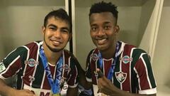 Junior Sornoza y Jefferson Orejuela con la camiseta de Fluminense.