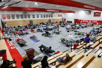 Residents of Leon County take shelter from Hurricane Helene at Leon High School near downtown Tallahassee, Florida.