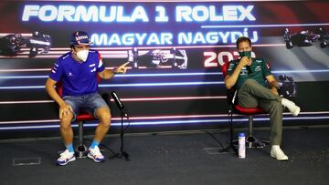 Fernando Alonso (Alpine) y Sebastian Vettel (Aston Martin). Hungaroring, Hungr&iacute;a. F1 2021.