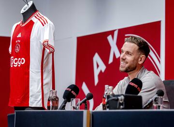 English midfielder Jordan Henderson is presented as new Ajax Amsterdam player 