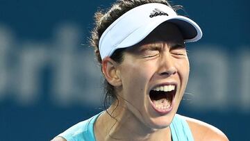 BRISBANE, AUSTRALIA - JANUARY 03: Garbine Muguruza of Spain celebrates winning her match against Daria Kasatkina of Russia on day three of the 2017 Brisbane International at Pat Rafter Arena on January 3, 2017 in Brisbane, Australia. (Photo by Chris Hyde/Getty Images)