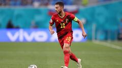 SAINT PETERSBURG, RUSSIA - JUNE 21: Eden Hazard of Belgium runs with the ball during the UEFA Euro 2020 Championship Group B match between Finland and Belgium at Saint Petersburg Stadium on June 21, 2021 in Saint Petersburg, Russia. (Photo by Lars Baron/G