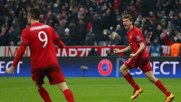 Thomas M&uuml;ller celebrates scoring his team&#039;s second goal. 