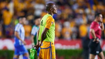 Luis Quinones of Tigres during the Quarterfinals first leg match between Tigres UANL and Monterrey as part of the Torneo Clausura 2024 Liga BBVA MX at Universitario Stadium on May 09, 2024 in Monterrey, Nuevo Leon, Mexico.