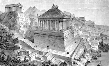 El sátrapa Mausolo (gobernador del Imperio Persia) construyó una magnífica ciudad para él y su esposa Artemisa en Halicarnaso, actualmente Bodru, en Turqía. 
Cuando Mausolo murió, en el 353 a.C., Artemisa en persona supervisó la construcción de un sepulcro a la altura de la majestuosidad y dignidad de la ciudad y su esposo. 
El mausoleo tenía alrededor de 45 metros de alto y un perímetro de unos 134. El techo tenía forma de pirámide con una escultura de un carro tirado por cuatro caballos. Era tal la magnitud del conjunto que la palabra ‘mausoleso’ deriva de Mausolo.